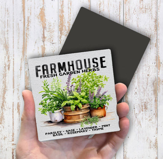 Farmhouse Fresh Herbs Basil, Thyme Magnet Fridge - Sets of 2