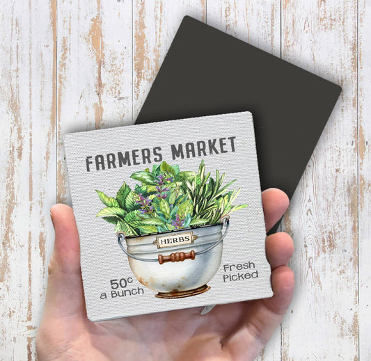 Fresh Picked Herbs Farmers Market, Magnet Fridge - Sets of 2