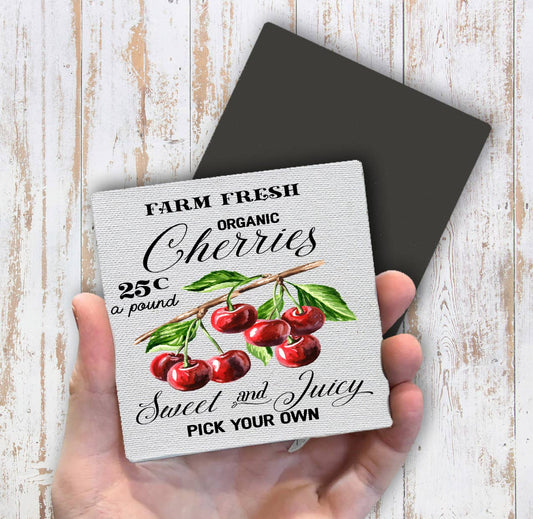 Farm Fresh Organic Cherries  Magnet Fridge - Sets of 2
