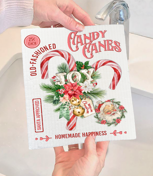 Christmas Old Fashion Candy Cane Swedish Discloth (Set of 2)