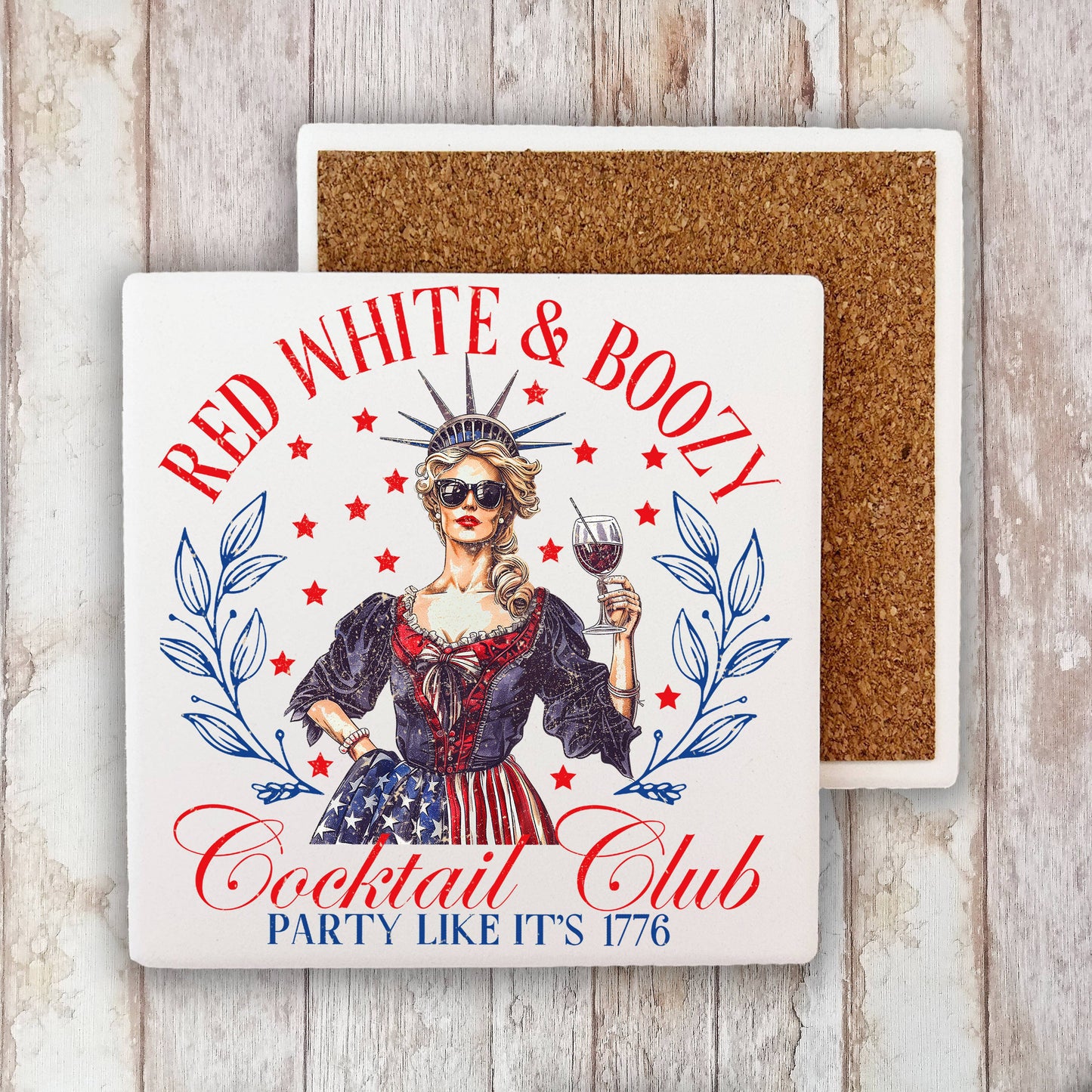 4th of July Red White & Boozy Patriotic Stone Coaster-Sets of 2