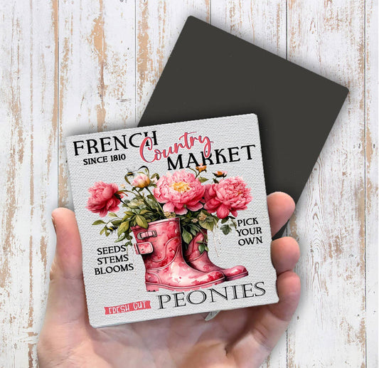 French Country Market Peonies Magnet Fridge - Sets of 2