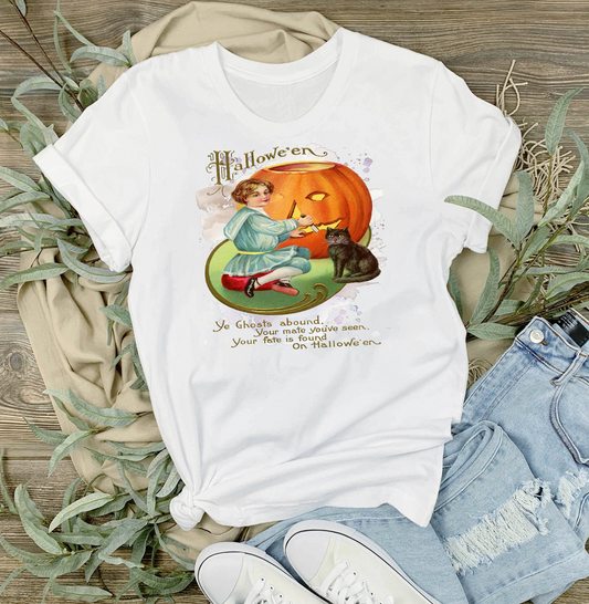 Halloween Vintage Pumpkin Black Cat T-Shirt