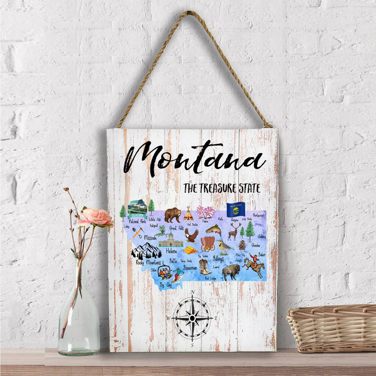 Montana State Map Souvenir  Wall Decor