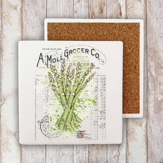 Vintage Farmhouse Aspargas Vegetables Stone Coaster