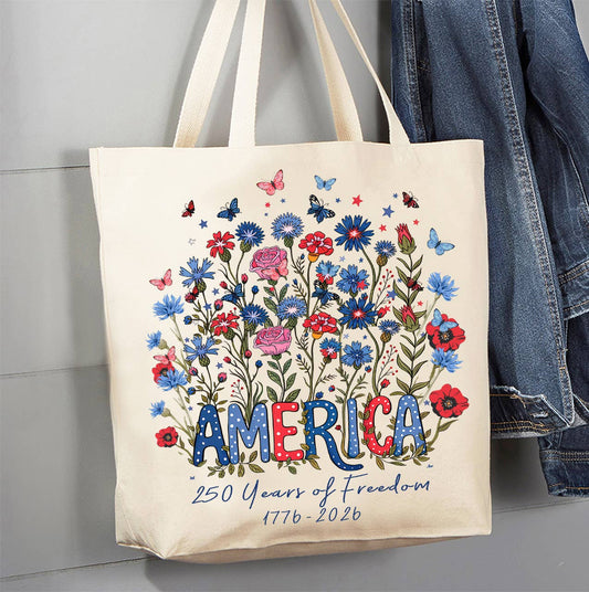 Patriotic Flowers 250 Anniversary America Canvas Tote Bag
