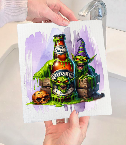 Halloween Goblin Beer Swedish Dishcloth (Set of 2)