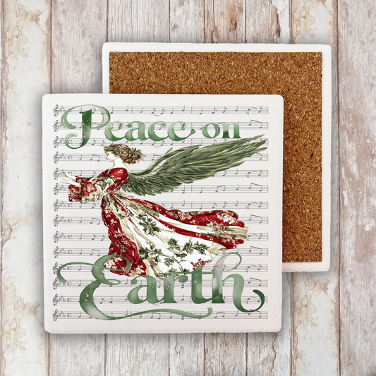 Christmas Peace on Earth Angel Stone Coaster (Set of 2)