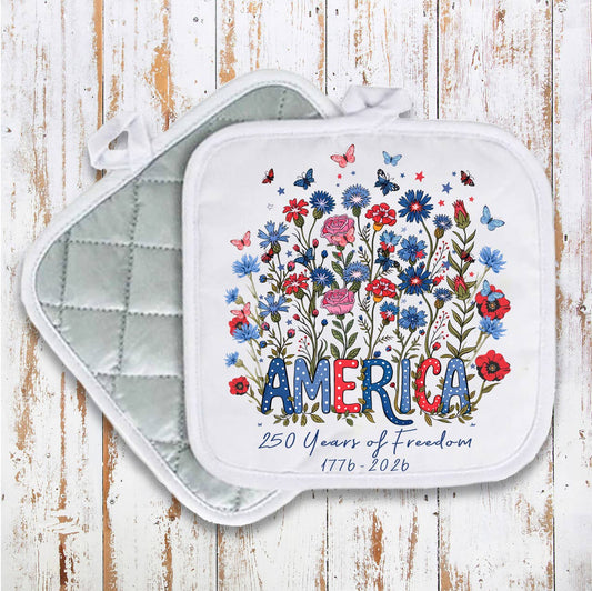 Patriotic Flowers 250 Anniversary America Pot Holder