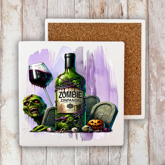 Halloween Zombie Zinfandel Stone Coaster (Set of 2)