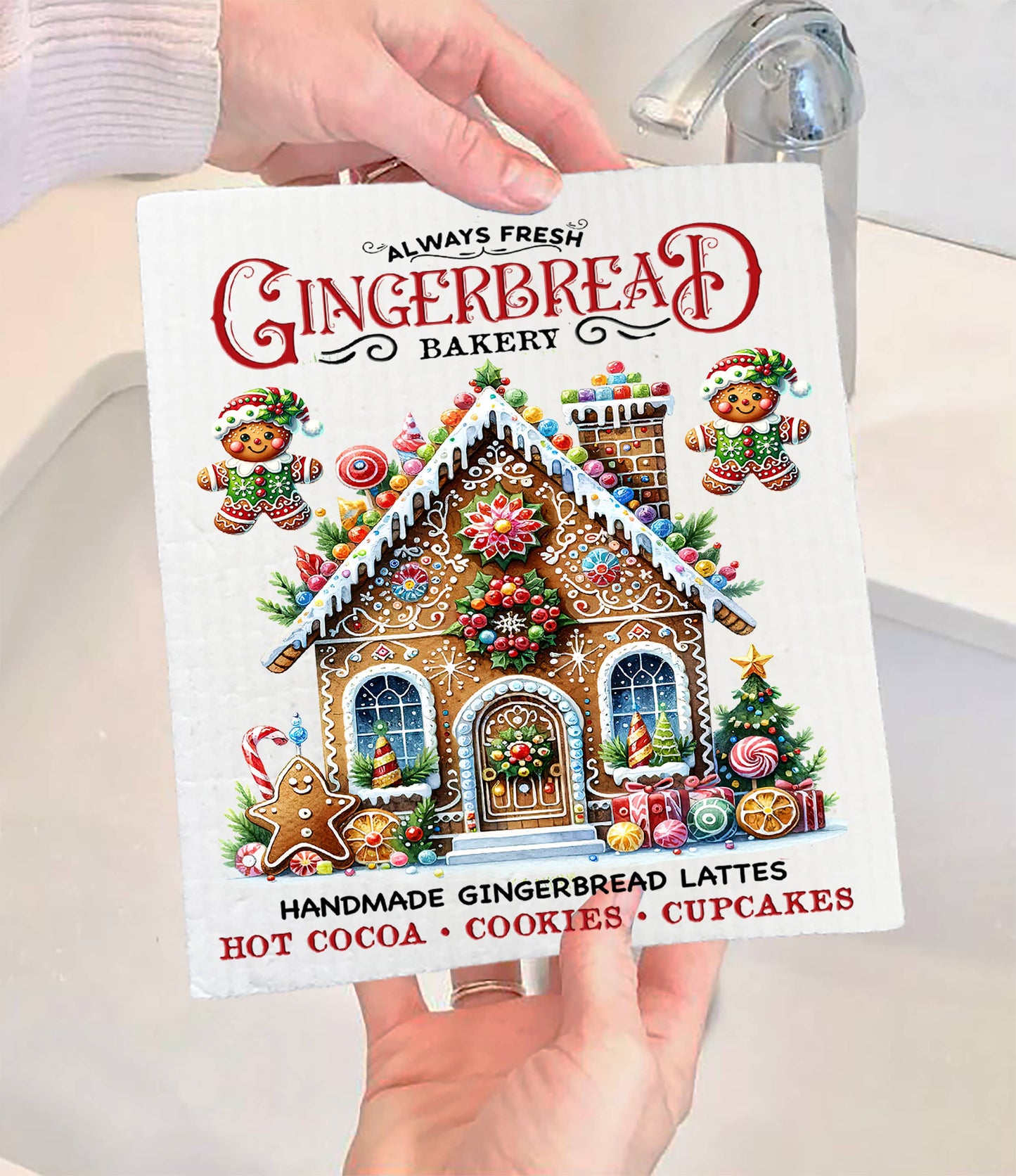 Christmas Gingerbread Bakery House Swedish Dishcloth (Set of 2)
