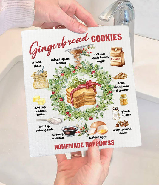 Christmas Gingerbread Cookie Recipe  Swedish Dishcloth-Sets of 2