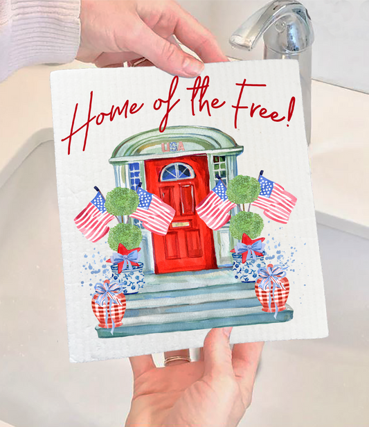 Patriotic Red Door Home of the Free Swedish Dishcloth (Set of 2)