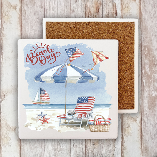 Beach Day Coastal Ocean  Stone Coaster (Set of 2)