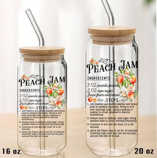 Fresh Peach Jam Recipe  Can Glass with Lid Straw