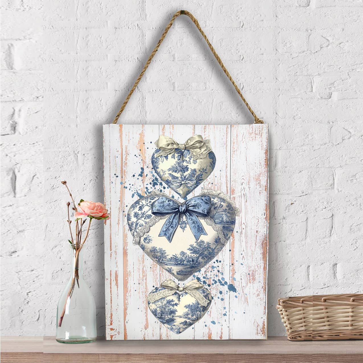 Chinoiserie Blue & White Hearts Valentine Wall Decor