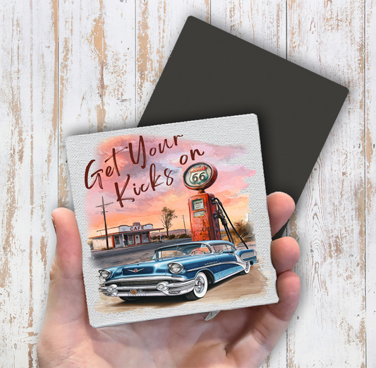 Route 66 Get Your Kicks Gas Pump  Magnet Fridge (Set of 2)