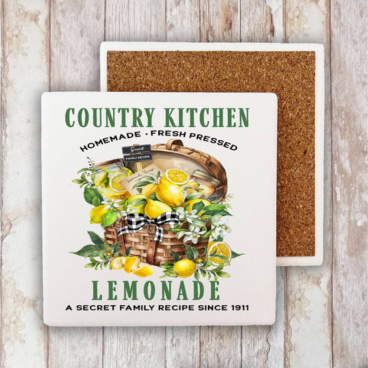 Country Farmhouse Kitchen Lemonade Stone Coaster-Set of 2