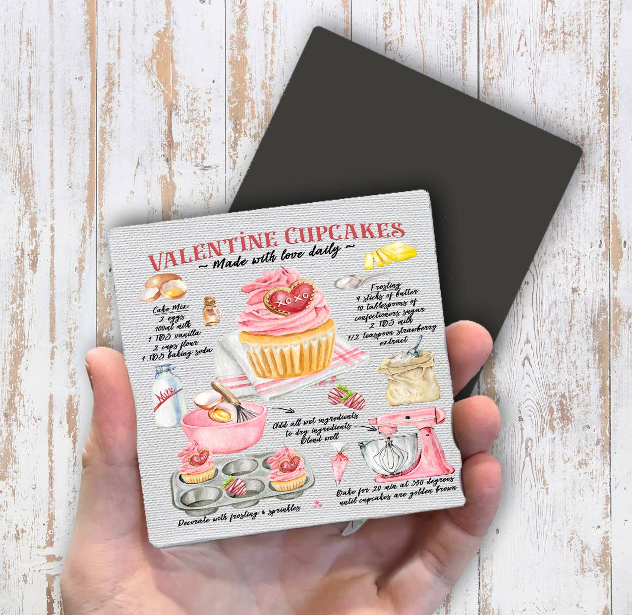 Valentine Cupcake Recipe Magnet Fridge - Sets of 2