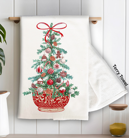 Christmas Chinoiserie Christmas Tree Kitchen Terry Towel