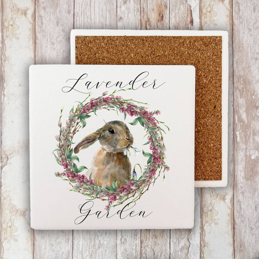 Spring Bunny Lavender Garden Stone Coaster