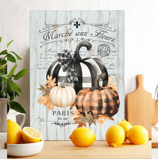 Glass Cutting Board Fall French Black white Pumpkins