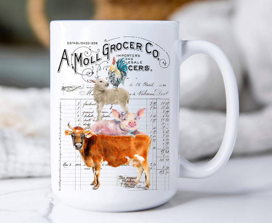 Vintage Farm Animals Grocers Coffee Mug