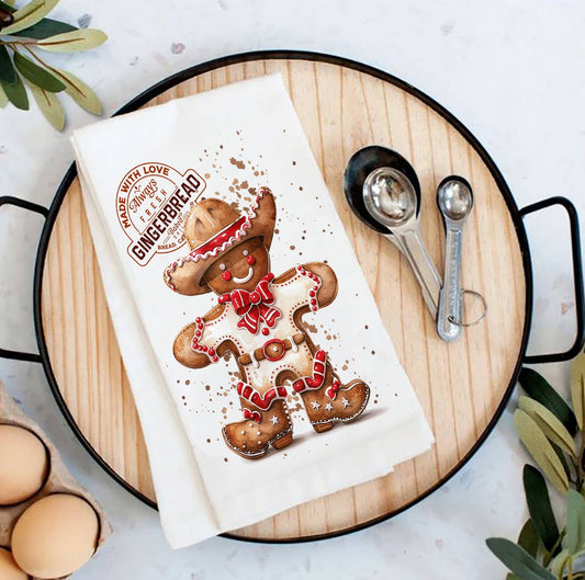 Cowboy Gingrbread Man Christmas Tea Towel