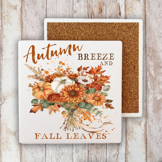 Autumn Breeze Fall Leaves Stone Coaster (Set of 2)