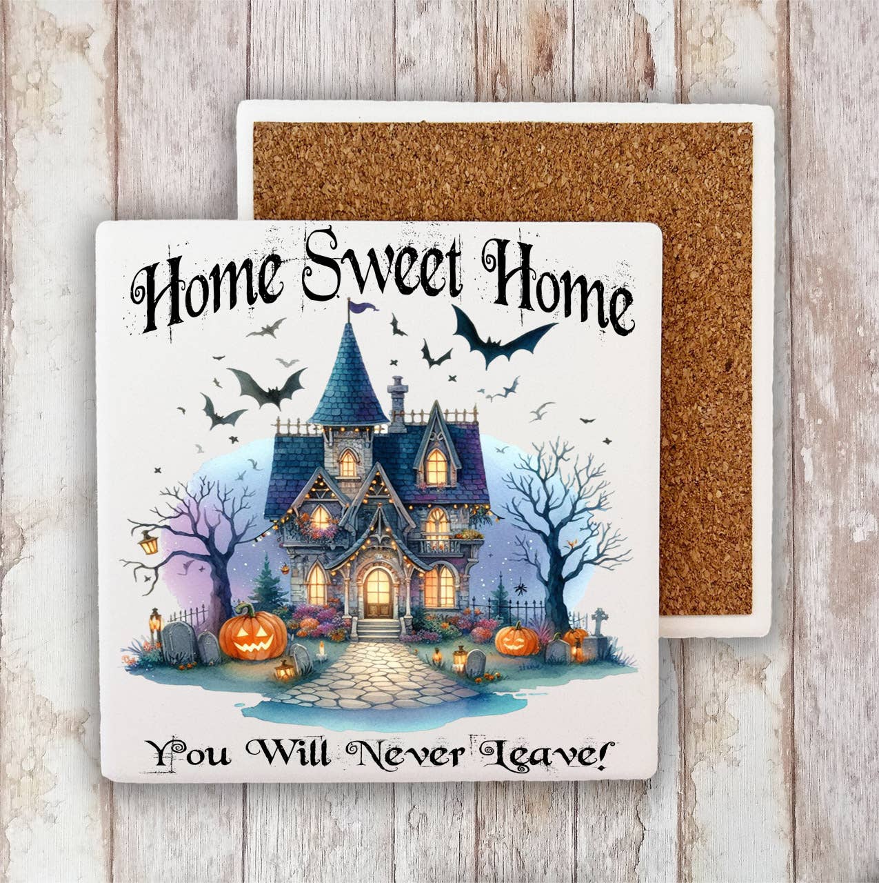 Halloween Masion Home Sweet Home Stone Coaster-Sets of 2