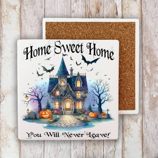 Halloween Masion Home Sweet Home Stone Coaster-Sets of 2