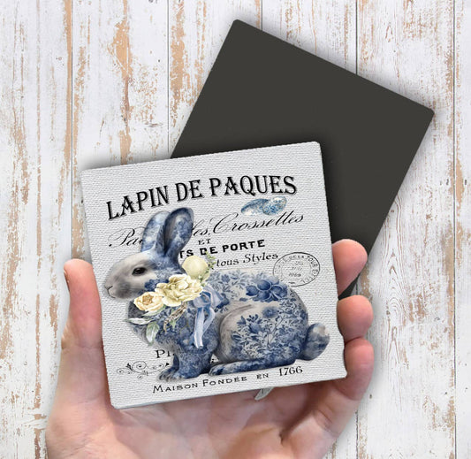 Easter Bunny Blue & White Chinoiserie Magnet Fridge - Sets of 2