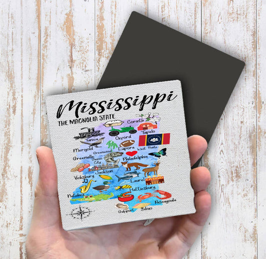 Mississippi State Map Souvenir Magnet Fridge - Sets of 2