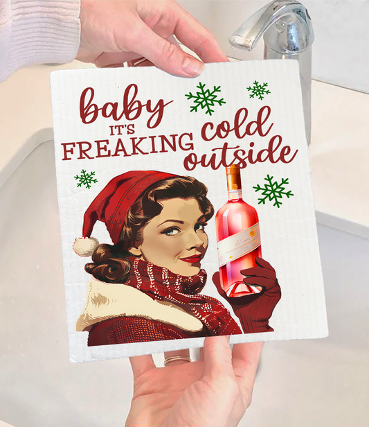 Christmas Funny Baby its Cold Outside Swedish Discloth (Set of 2)