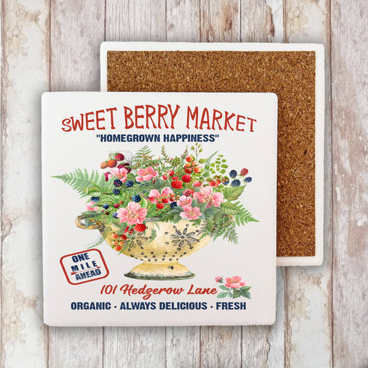 Farmhouse Sweet Blueberry Raspberry Stone Coaster-Set of 2