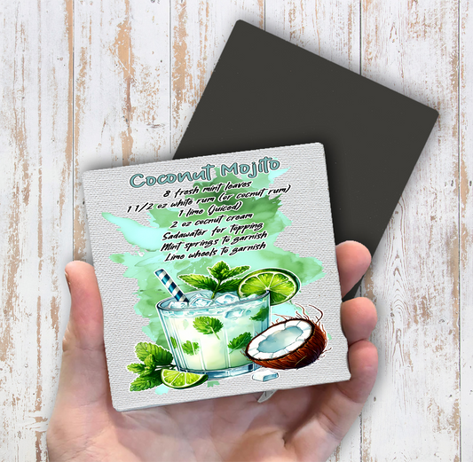 Summer Cocktail Coconut Mojito Magnet Fridge (Set of 2)