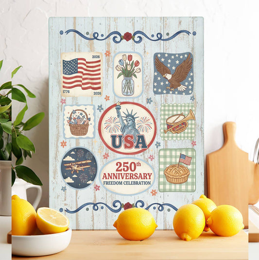 Patriotic Collage 250 Anniversary Glass Cutting Board