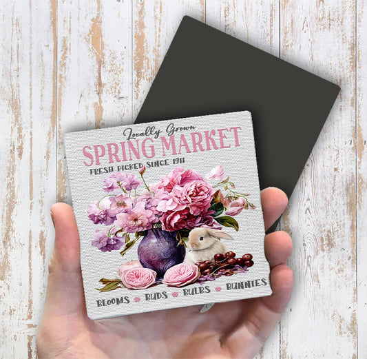 Spring Market Flowers Bunny Magnet Fridge