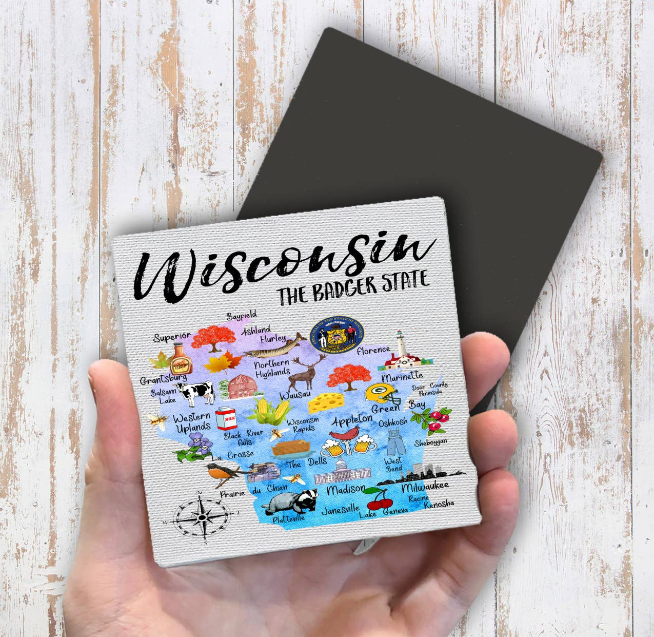 Wisconsin State Map Souvenir Magnet Fridge - Sets of 2