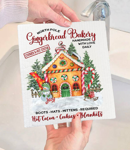 Christmas Gingerbread  House Bakery  Swedish Dishcloth-Sets of 2