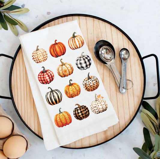 Fall Autumn Variety of PumpkinsTea Towel