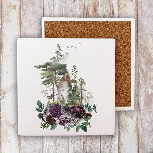 Bear Forest Trees Nature Stone Coaster