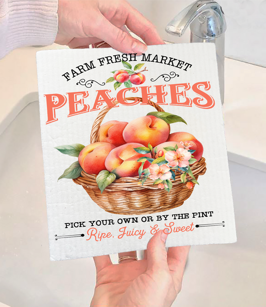 Farm Fresh Peaches Blossoms  Swedish Dishcloth (Set of 2)