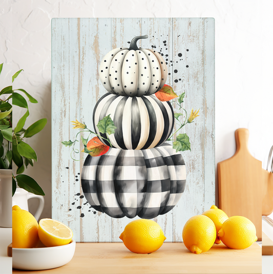 Glass Cutting Board Fall Black and White Checkered Pumpkins