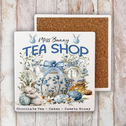 Easter Miss Bunny Tea Shop Stone Coaster