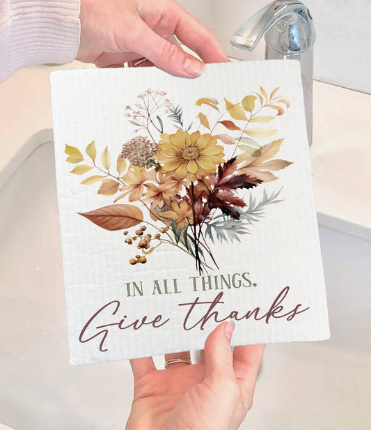 Autumn Fall Give Thanks Swedish Dishcloth-Sets of 2