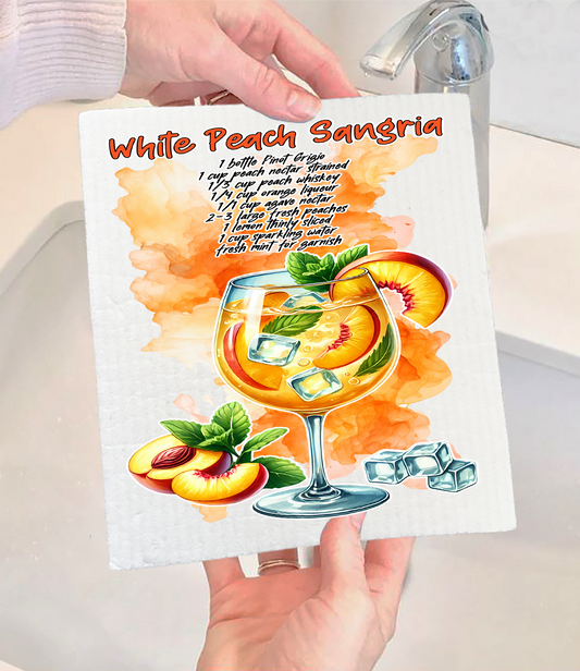 Summer Cocktail Peach Sangria Swedish Dishcloth (Set of 2)