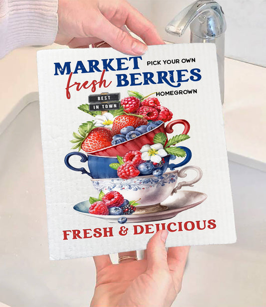 Set of 2 - Farmers Market Fresh Berries SWEDISH DISH CLOTH