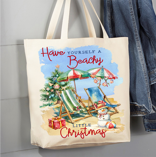Coastal Have a Beachy Christmas Canvas Tote Bag