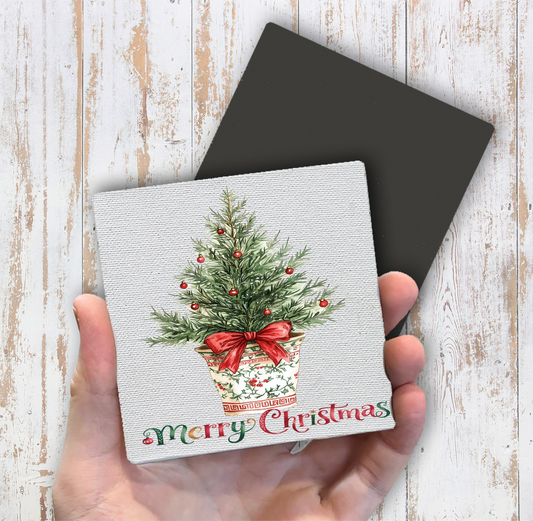 Christmas Watercolor Toile Tree Magnet Fridge (Set of 2)